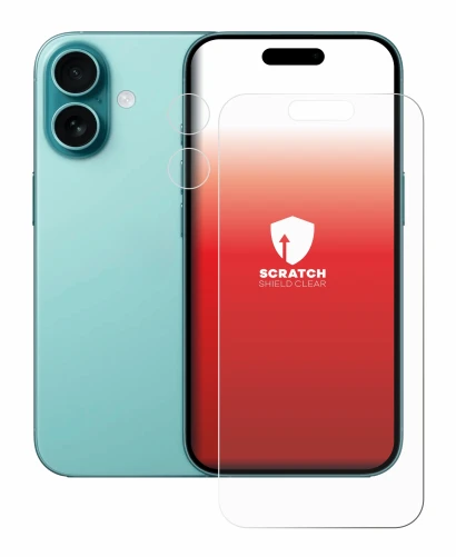 Image de l'appareil Apple iPhone 16 (Avant+Caméra) avec une grande variété de protections d'écran.