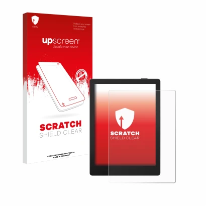 Face avant d’un emballage produit avec le logo de la marque upscreen. À côté, l’appareil Boox Go 6 est représenté avec la prot