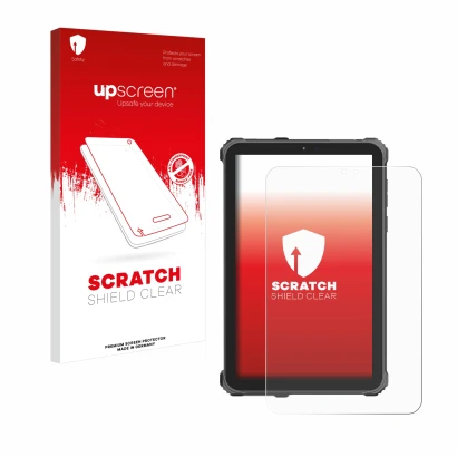 Face avant d’un emballage produit avec le logo de la marque upscreen. À côté, l’appareil Oukitel RT3 Pro est représenté avec l
