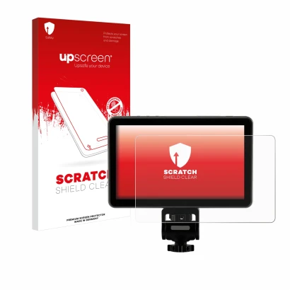 Face avant d’un emballage produit avec le logo de la marque upscreen. À côté, l’appareil Rollei Viltrox DC-X2 6" est représent