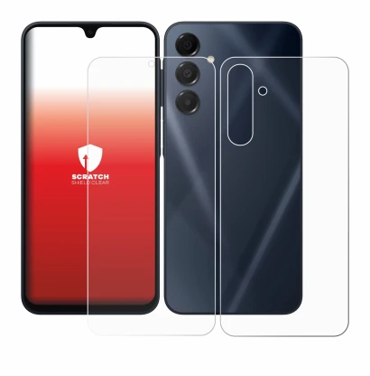 Image de l'appareil Samsung Galaxy A16 5G (Avant+Arrière) avec une grande variété de protections d'écran.