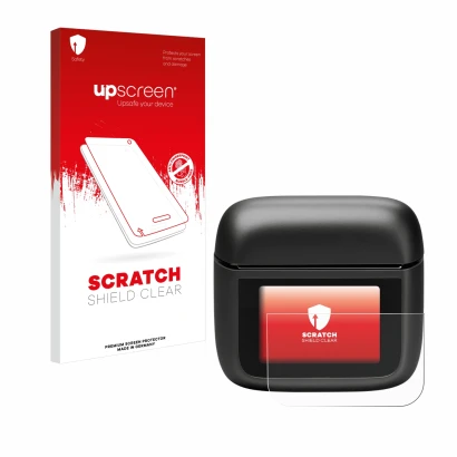 Face avant d’un emballage produit avec le logo de la marque upscreen. À côté, l’appareil JBL Tour Pro 3 est représenté avec la