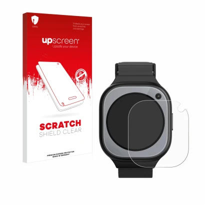 Face avant d’un emballage produit avec le logo de la marque upscreen. À côté, l’appareil Xplora X6Pro est représenté avec la p
