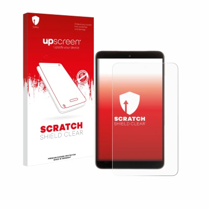 Face avant d’un emballage produit avec le logo de la marque upscreen. À côté, l’appareil Nokia T10 (portrait) est représenté a