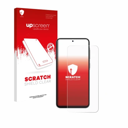Face avant d’un emballage produit avec le logo de la marque upscreen. À côté, l’appareil Samsung Galaxy A36 5G est représenté 