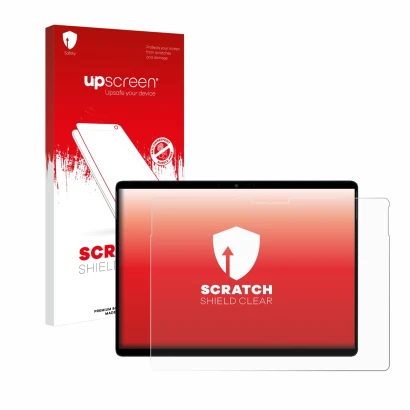 Face avant d’un emballage produit avec le logo de la marque upscreen. À côté, l’appareil Chuwi Hi10 Max est représenté avec la