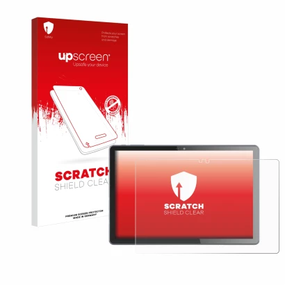 Face avant d’un emballage produit avec le logo de la marque upscreen. À côté, l’appareil VALE V10E-LTE est représenté avec la 