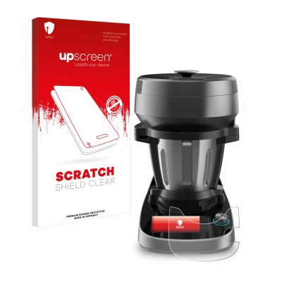Face avant d’un emballage produit avec le logo de la marque upscreen. À côté, l’appareil Cecotec Mambo Victory XL est représen
