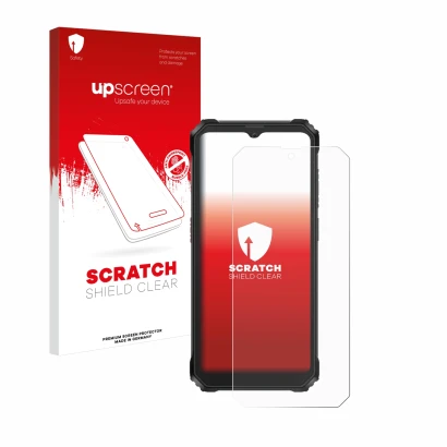 Face avant d’un emballage produit avec le logo de la marque upscreen. À côté, l’appareil Blackview BV6200 Plus est représenté 