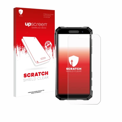 Face avant d’un emballage produit avec le logo de la marque upscreen. À côté, l’appareil Soyes S10 Max est représenté avec la