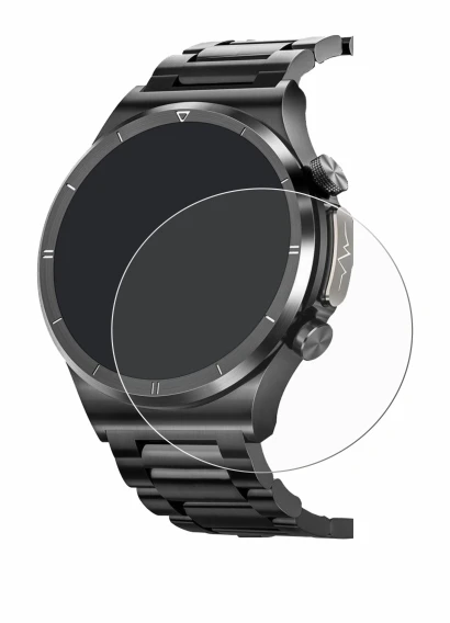 Image de l'appareil Banlvs Smartwatch 1.39" avec une grande variété de protections d'écran.