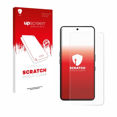 Face avant d’un emballage produit avec le logo de la marque upscreen. À côté, l’appareil Nothing Phone (3a) est représenté ave