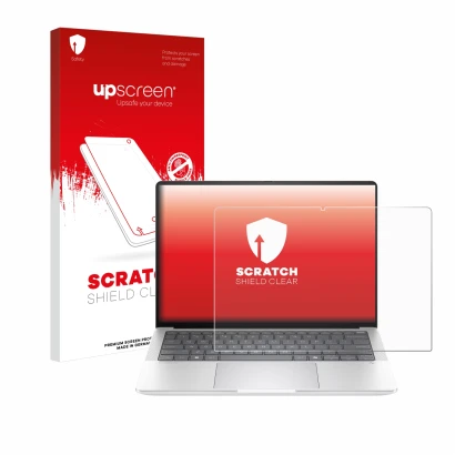 Face avant d’un emballage produit avec le logo de la marque upscreen. À côté, l’appareil HP EliteBook X G1a 14" est représenté
