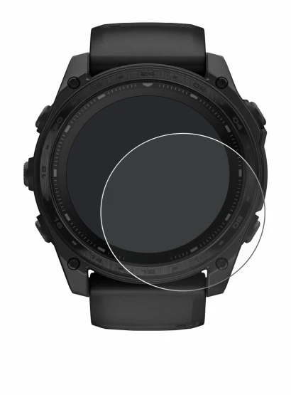 Image de l'appareil Garmin Tactix 8 Solar (51 mm) avec une grande variété de protections d'écran.