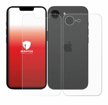 Image de l'appareil Apple iPhone 16e (Avant+Arrière) avec une grande variété de protections d'écran.
