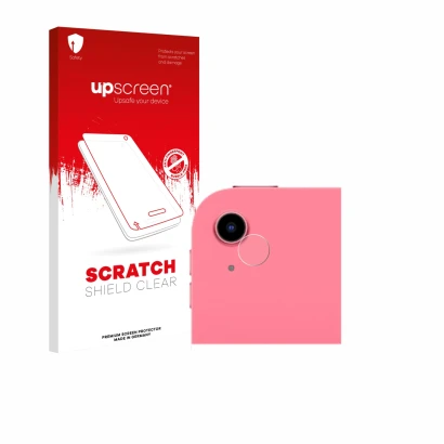 Face avant d’un emballage produit avec le logo de la marque upscreen. À côté, l’appareil Apple iPad A16 11" WiFi 2025 (Caméra 