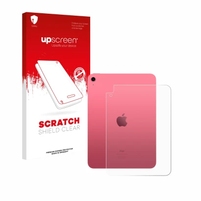 Face avant d’un emballage produit avec le logo de la marque upscreen. À côté, l’appareil Apple iPad A16 11" 2025 (Arrière, 11è