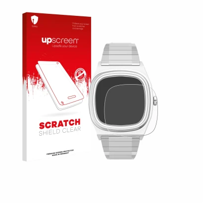 Face avant d’un emballage produit avec le logo de la marque upscreen. À côté, l’appareil Timex Reissue 1983 E est représenté a