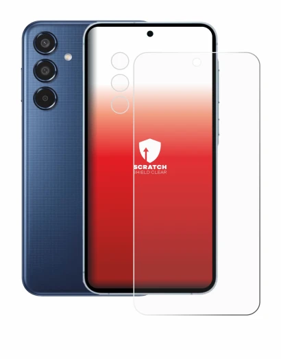 Image de l'appareil Samsung Galaxy M35 (Avant+Caméra) avec une grande variété de protections d'écran.