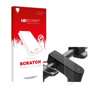 Face avant d’un emballage produit avec le logo de la marque upscreen. À côté, l’appareil Xiaomi Electric Scooter 4 est représe