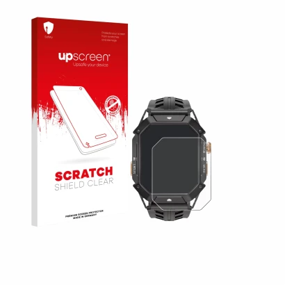 Face avant d’un emballage produit avec le logo de la marque upscreen. À côté, l’appareil Oukitel BT80 est représenté avec la p
