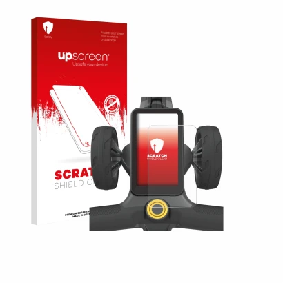Face avant d’un emballage produit avec le logo de la marque upscreen. À côté, l’appareil PowaKaddy CT12 GPS est représenté ave