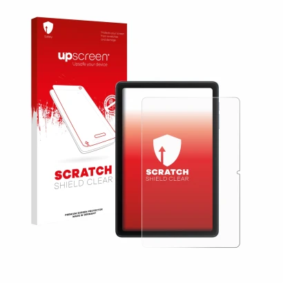 Face avant d’un emballage produit avec le logo de la marque upscreen. À côté, l’appareil Blackview Tab 20 WiFi est représenté 