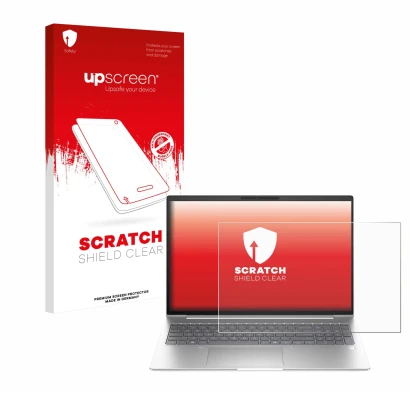 Face avant d’un emballage produit avec le logo de la marque upscreen. À côté, l’appareil HP EliteBook 6 G1i 16 est représenté 