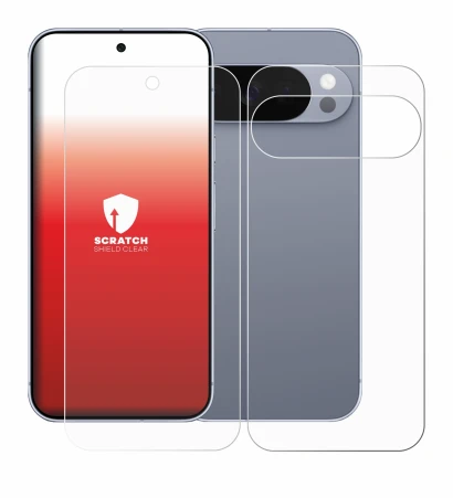 Image de l'appareil Google Pixel 10 Pro (Avant+Arrière) avec une grande variété de protections d'écran.