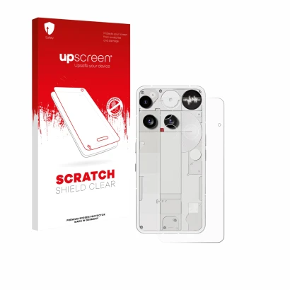 Face avant d’un emballage produit avec le logo de la marque upscreen. À côté, l’appareil Nothing Phone (3) (Arrière) est repré