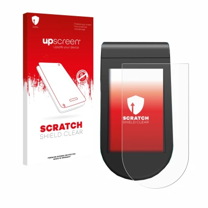 Face avant d’un emballage produit avec le logo de la marque upscreen. À côté, l’appareil SoFlow SO4 Pro MAX est représenté ave