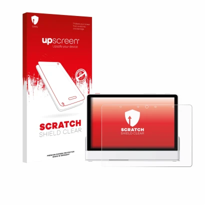 Face avant d’un emballage produit avec le logo de la marque upscreen. À côté, l’appareil eufy Smart Display E10 est représenté