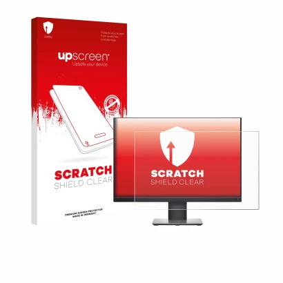 Face avant d’un emballage produit avec le logo de la marque upscreen. À côté, l’appareil Dell Professional P2421 est représent