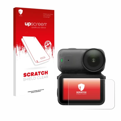 Face avant d’un emballage produit avec le logo de la marque upscreen. À côté, l’appareil DJI Osmo Nano est représenté avec la 