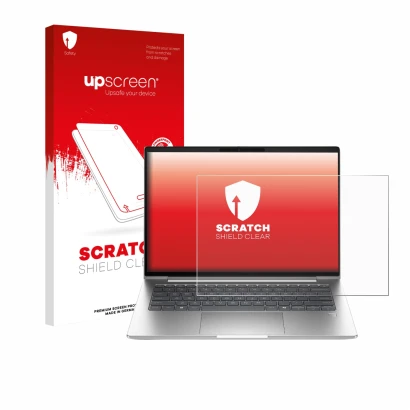 Face avant d’un emballage produit avec le logo de la marque upscreen. À côté, l’appareil HP ProBook 4 G1a 16" est représenté a
