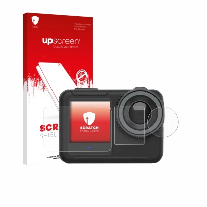 Face avant d’un emballage produit avec le logo de la marque upscreen. À côté, l’appareil SVBONY SVGO3 4K est représenté avec l