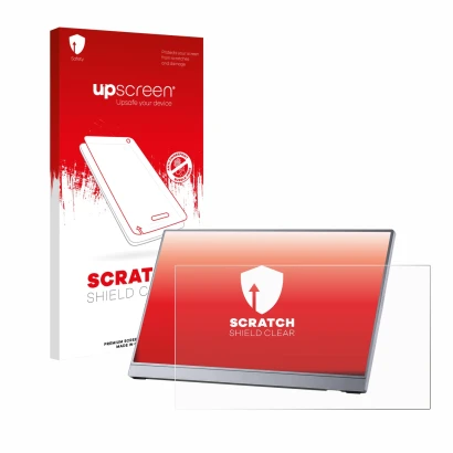 Face avant d’un emballage produit avec le logo de la marque upscreen. À côté, l’appareil Arzopa Z3FC 16.1" est représenté avec