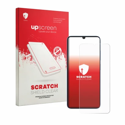 Face avant d’un emballage produit avec le logo de la marque upscreen. À côté, l’appareil Itel Zeno 20 Max est représenté avec