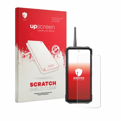Face avant d’un emballage produit avec le logo de la marque upscreen. À côté, l’appareil Hotwav Hyper 8 Ultra est représenté a