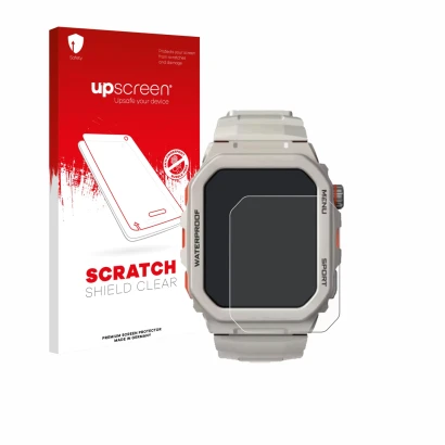 Face avant d’un emballage produit avec le logo de la marque upscreen. À côté, l’appareil Rogbid Tank G2 est représenté avec la