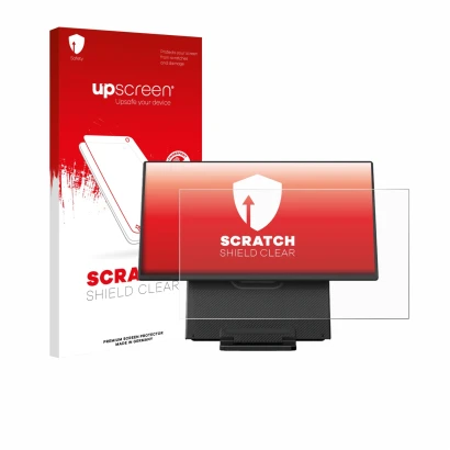 Face avant d’un emballage produit avec le logo de la marque upscreen. À côté, l’appareil Blackview Table 10 23.8" est représen