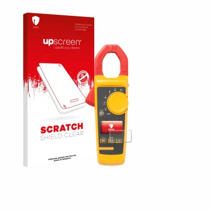 Face avant d’un emballage produit avec le logo de la marque upscreen. À côté, l’appareil Fluke 325 est représenté avec la prot