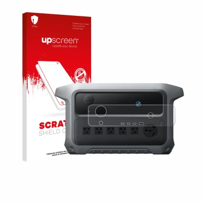 Face avant d’un emballage produit avec le logo de la marque upscreen. À côté, l’appareil Anker SOLIX C2000 Gen 2 est représent