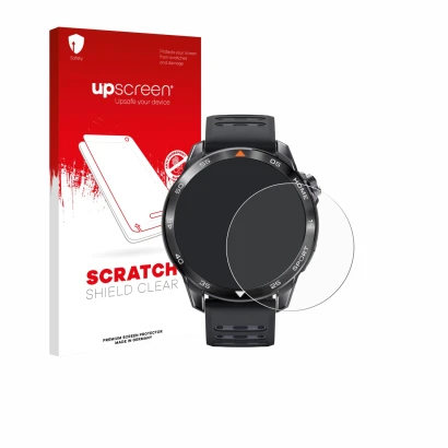 Face avant d’un emballage produit avec le logo de la marque upscreen. À côté, l’appareil Xiaomi Mibro GS Pro 2 est représenté 