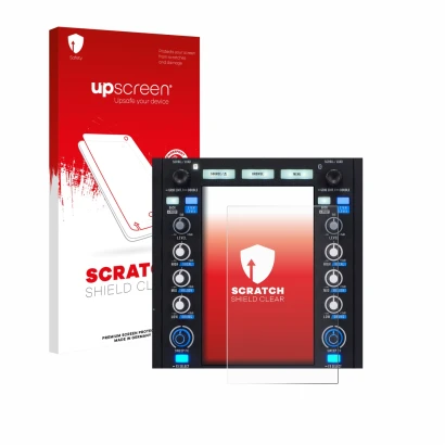 Face avant d’un emballage produit avec le logo de la marque upscreen. À côté, l’appareil Rane System One est représenté avec l