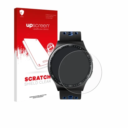 Face avant d’un emballage produit avec le logo de la marque upscreen. À côté, l’appareil Reebok Pulse Smartwatch est représent