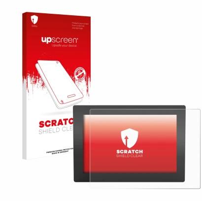 Face avant d’un emballage produit avec le logo de la marque upscreen. À côté, l’appareil WAGO Web Panel 400 est représenté ave