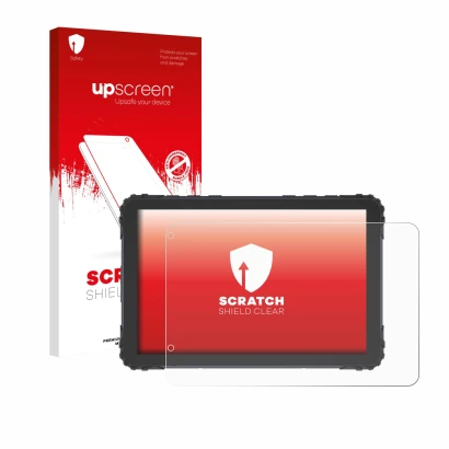 Face avant d’un emballage produit avec le logo de la marque upscreen. À côté, l’appareil DMD T880X 8" est représenté avec la p