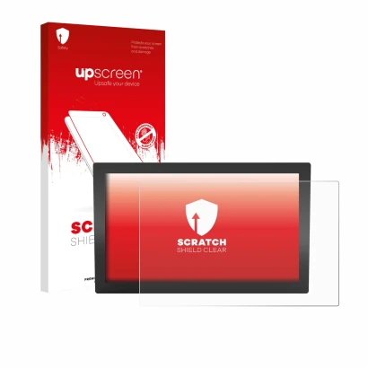 Face avant d’un emballage produit avec le logo de la marque upscreen. À côté, l’appareil WAGO Web Panel 400 762-3405 est repré