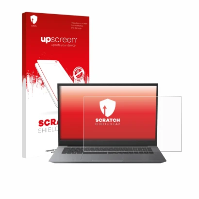 Face avant d’un emballage produit avec le logo de la marque upscreen. À côté, l’appareil Blackview Acebook 10 18.5" est représ